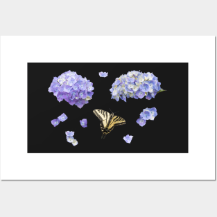 Blue Hydrangea and Yellow Butterfly Sticker Pack Posters and Art